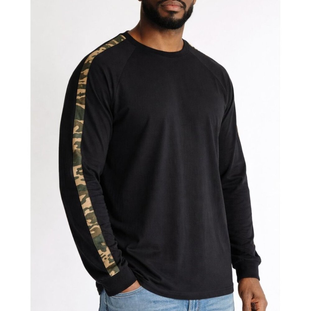 Arizona Jean Co Black Long Sleeve Shirt With Camo Stripe Detail Size XL Mens